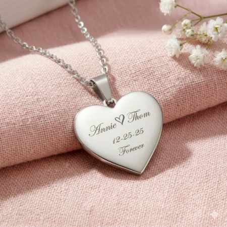 Handcrafted 925 Silver Personalized Heart Engraved Necklace